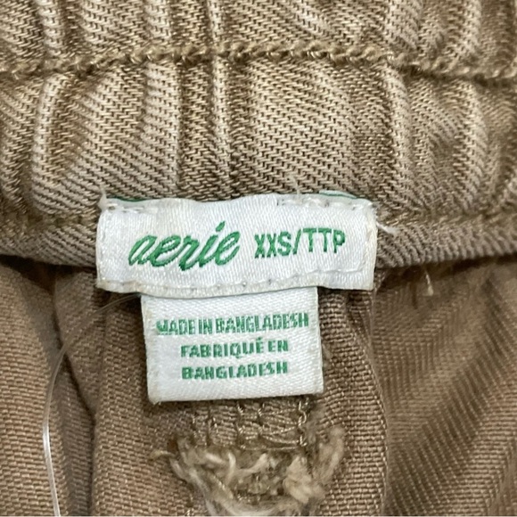 Aerie Women's XXS Adventure Shorts High Rise Linen Blend Raw Hem Boho Tan Khaki - Picture 4 of 14